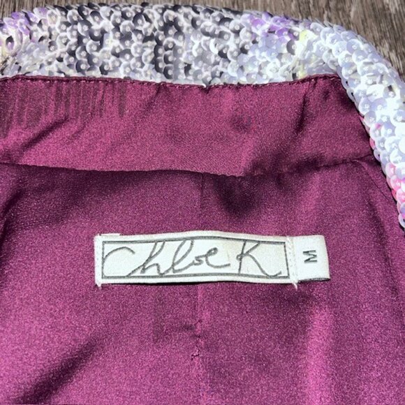 CHLOE K. MULTI-COLOR SEQUIN LONG SLEEVE BLAZER JACKET LINED SIZE MEDIUM FLASHY - Picture 4 of 6